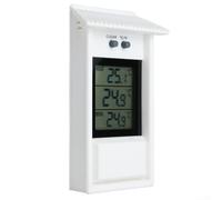 Termómetro Min Max - Digital con gancho de agujero alto y bajo para grabar temperaturas máximas y mínimas, accesorios de invernadero para jardín, montaje en pared (blanco)