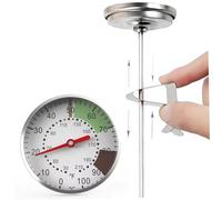 Termómetro para chocolate, termómetro para leche de acero inoxidable con esfera de 2 pulgadas y clip para olla para café, chocolate, leche plateada para cocinar al vapor