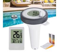 Termometro Piscina, TGKYK Termómetro de Piscina con Temperatura Ambiente, Función Reloj, Papel PH, Termómetros para Piscinas Digital Inalámbrico, Termómetro Piscina Flotante para Piscina, Estanque