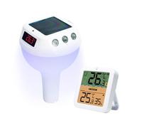Termómetro Solar Inalámbrico para Piscinas Flotante para Agua Interior/Exterior Monitor de Temperatura y Humedad con Pantalla de 3,43", Iluminación RGB, Resistente al Agua IP68 para Piscinas, Spas