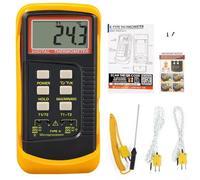 Termómetro termopar digital tipo K de doble canal 6802 II con 2 sensores y sonda, rango de -50 °C a 1300 °C, pantalla °C/°F/K, retención de datos, apagado automático para laboratorio industrial