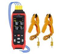 Termómetro termopar registrador de datos digital tipo K/J/T, termómetro de 4 canales con 2 abrazaderas de temperatura, registro de datos en tiempo real, registro de 5000 grupos, alarmas audibles