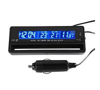 Termómetros electrónicos para interiores y exteriores, Riloer multifunción LCD de doble color con retroiluminación para monitor de voltaje automotriz, termómetro de reloj electrónico