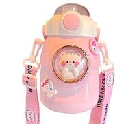 Termos vacío, Agua linda de acero inoxidable aislado con pajita y correa, Metal de acero aislado al vacío con correa, reutilizable a prueba de fugas BPA libre para gimnasio, viajes, deportes