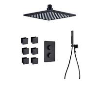 Termostático Rain Black Rauber Dicamera Combo Techo Montado baño con Cabeza Ducha Mano, chorros de Cuerpo, Caja incrustada, 10 Pulgadas