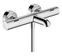 Termostato de baño hansgrohe Ecostat Fine, proyección 177mm, montaje en superficie, 2 consumidores, 13325340, Color: Cromo negro cepillado