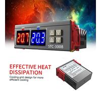 Termostato digital de doble pantalla Controlador de temperatura con modos de calor y frío Sondas de sensor duales Control de precisión para incubadora Invernadero Acuario ABS (24V)