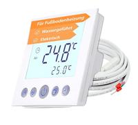 Termostato digital empotrado, color blanco, con pantalla diagonal de 8 cm, programación semanal, protección para niños, para calefacción por suelo radiante eléctrica o por agua