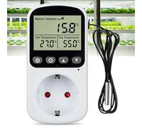 Termostato Enchufe, 3680W 16A Termostato Digital con Pantalla LCD, Controlador de Temperatura Enchufe con Sonda de Sensor, Tomas de Termostato Temperatura Digital para Invernadero (Enchufe UE)