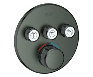 Termostato Grohe Grohtherm SmartControl con tres válvulas de cierre, rosetón de pared redondo, 29121AL0, Color: grafito duro cepillado