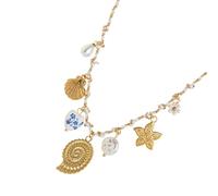 TERNCOEW Collar con colgante de estrella de mar, luna de sol, caballo de mar, cadena de cuerda ligera, longitud ajustable, regalo para festivales, playa, vacaciones, talla única, como se describe