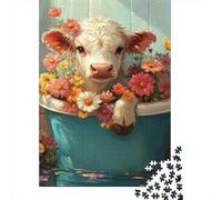 Ternero Bañera de Jardín Puzzle de 1000 Piezas Papel para Adultos Escena Natural Relajante Juego de Puzzle 1000 Piezas Familia Atención Decoración Regalo 52x38cm/1000pcs