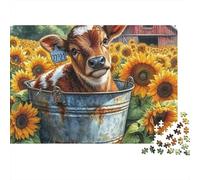 Ternero Bonito en Cubo Difícil Rompecabezas de 1000 Piezas para Adultos Ternero en Cubo de Metal Junto a Campo de Girasoles Premium Robusto Desafiante Alivio del Estrés 38x26cm/1000pcs