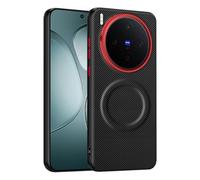 teroxa Funda para Vivo X300 Pro, anillo de protección de lente de cámara de metal, TPU parachoques de fibra de nailon, carcasa trasera compatible con esquinas MagSafe a prueba de golpes (negro)