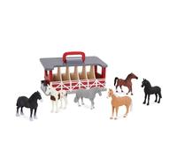 Terra by Battat - Establo de madera - Juego de granja - 6 caballos de juguete y granero - Figuras ecuestres detalladas - Establo de viaje port ti