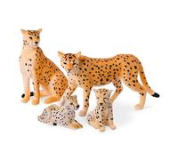 Terra - Figuras de animales de la familia de guepardos - 2 guepardos grandes y 2 cachorros - figuras de animales juguetes para niños a partir de 3 años (4 piezas)