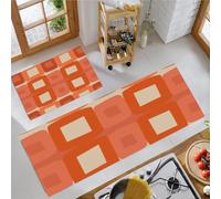 Terracota Juego de Alfombras de Cocina de 2 Piezas, Juego De Alfombras de Líneas Formas geométricas,Antideslizantes Modernismo Tapetes de Cocina para Pasillo Entrada Lavandería, 50x80cm+50x150 cm