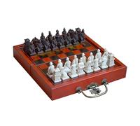 Terracotta Warriors Chess Set, Retro Themed Pieces with Leather Folding Board for Travel & Home Entertainment