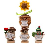 TerraDesign Girasol positivo - Planta de apoyo emocional de ganchillo de lana, peluche hecho a mano con frase motivacional en italiano - Regalo original para cumpleaños, Navidad, amigos y colegas