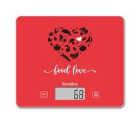TERRAILLON - T1040 FOOD LOVE- Balanza de cusine electrónica, bandeja de cristal, capacidad 3 kg, graduación 1 g, tara, conversión líquida, ultrafina y compacta - Pantalla LCD - Rojo