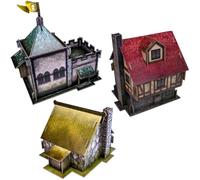 Terrain Crate Village Buildings Pack | 3 edificios de terreno de cartas de fantasía | Capilla, cabaña y casa adosada | Compatible con Warhammer Age of Sigmar, Kings of War y más | Escala de 28-32 mm