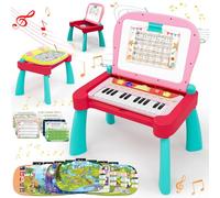 TERRAMUS Escritorio de actividades 3 en 1 Touch & Learn, sistema de aprendizaje interactivo, juguete educativo con teclado de piano de juguete de 24 teclas para niños de 2 a 5 años, mesa de dibujo de