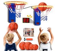 TERRAMUS Mini canasta de baloncesto, 2 canastas de baloncesto con marcador electrónico, aro interior de altura ajustable para niños, 4 pelotas, 1 bomba de aire, regalo para Navidad o cumpleaños