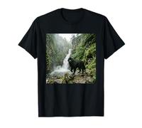 Terranova Perro Cascada Acantilado Bosque Escena Camiseta