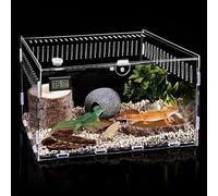 Terrario acrílico con higrómetro de temperatura, caja de alimentación transparente para reptiles, 30 x 20 x 15 cm, mini terrario para reptiles, caja de alimentación para caracoles, arañas, cangrejos