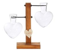 Terrario para Plantas con Soporte de Madera, estación de propagación de maceteros con Forma de corazón de Vidrio, jarrones de propagación con Pantalla Transparente de 8 Pulgadas para el hogar, la ofi