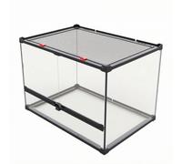 Terrario Vidrio con Tapa Malla, 50 35 40.5cm | Ventilado, Hábitat Cristal con Marco Negro, Tanque Reptiles a Prueba Escapes, para Salón