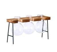 Terrarios para plantas de escritorio con soporte de madera, estaciones de propagación, elegante jarrón de vidrio transparente para hidroponía