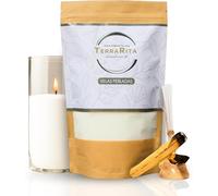 TerraRita | Kit para hacer Velas de arena | 2 kg de Cera perlada vegetal | Mechas | 2 Palo Santo | Sin fundir | Sin parafina ni tóxicos | Velas blancas listas para usar | 2 kg
