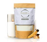 TerraRita - Kit para hacer velas de arena. | Kit velas perladas | Cera natural de origen vegetal | Sin parafina | Velas blancas sin necesidad de fundir ni tóxicos | Palo Santo de regalo (500g)