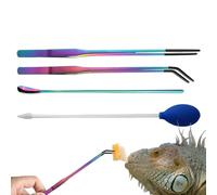 Terrarium Aquarium Tools, 4-Piece Tweezers Set with Rubber Tips, 10.63x0.39x0.39 Inches, Professional Reptile Feeding Tongs, Comfortable Terrarium Supplies for Gecko, Lizard