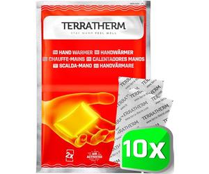 TerraTherm Calentador de Manos - Activado por Aire - para 12 Horas de Calor - 5, 10 o 30 Pares - 100% Calor Natural - calienta Manos - 10 Pares