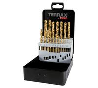 TERRAX A250214T - Juego de 19 brocas DIN 338 Tipo N HSS-TiN rectificadas