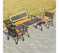 Terraza Banco Parque Jardín Ocio Mesa Silla Grupo, con respaldo Barras Metal Asientos al aire libre, Patio Resistente a la intemperie Anticorrosivo Madera Maciza Silla de Porche Entrada (Mesa*1)