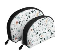 Terrazo Mármol Pastel, Bolsa de Maquillaje de Concha, Monedero pequeño para Mujer, Bolsa de artículos de tocador, Bolsa de cosméticos, 2 Piezas
