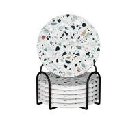 Terrazo Mármol Pastel,Posavasos Redondos de cerámica, Almohadilla para Tazas, Juego de 6 Posavasos para Bebidas
