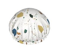 Terrazo Patrones Sin Costuras Mármol Italiano Clásico,Gorro de ducha, gorro de noche, gorro de baño elástico impermeable de doble capa, reutilizable para el cabello.