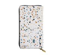 Terrazzo - Cartera larga de piel con estampado de mármol pastel para mujer, a la moda, con múltiples ranuras para tarjetas, bolsillo para monedas, negro, talla única