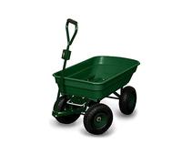 TERRE JARDIN Carretilla de Jardín 4 Ruedas Hinchables 120 Kg, Cubeta Basculante 52 L, Carro para Leña, Transporte de Leña, Remolque Enganche Integrado - Capacidad Basculada 80 Kg