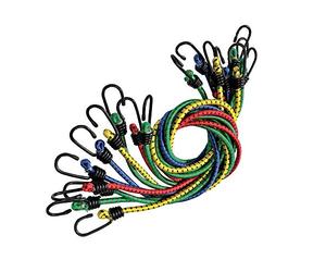 TERRE JARDIN Correa elástica con gancho 80 cm - Lote de 10 - 6 hilos trenzados - Fijación rápida - Jardinería, bricolaje y transporte