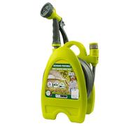 TERRE JARDIN - Manguera de Riego, 10 m - Mini, Enrollador de Manguera de Riego Portátil - Carrete Manguera Riego, Portátil - Boquilla de 6 Chorros - Mango Ergonómico - Compacto, Ligero, Fácil de Usar