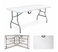 TERRE JARDIN - Mesa Plegable, 8 Plazas 180 x 74 x 74 cm, 175 kg Máx - Mesa Plegable Exterior, Interior Rectangular - Mesa de Jardín Plegable Blanca, Buffet, Fiestas, Camping - Estable y Robusta