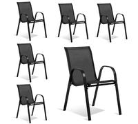 TERRE JARDIN Pack x6 Sillas de Jardín Apilables con Reposabrazos - Sillas de Terraza Exterior en Acero y Textilene - Sillas de Comedor para Patio, Balcón