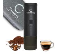Terrestic Cafetera expreso eléctrica portátil Dose + estuche rígido de transporte: para café molido y cápsulas Nespresso, funciona con pilas y se carga por USB-C, ideal para coche, camping y oficina.