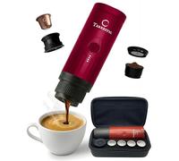 Terrestic Cafetera expreso eléctrica portátil Dose + estuche rígido de viaje - Para café molido y cápsulas Nespresso, funciona con pilas y se carga por USB-C, ideal para coche, camping (Rojo rubí)