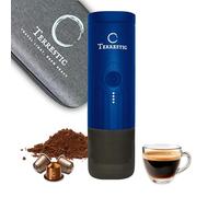 Terrestic Máquina de café expreso portátil eléctrica + funda protectora de viaje rígida (azul mate)